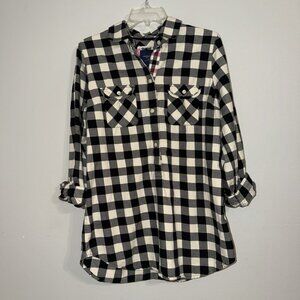 American Eagle Plaid Flannel Shirt Women 10 Black White Y2K 90s Grunge Tunic